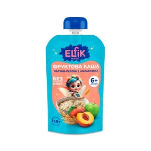 Каша фруктова Ельфік Elfik Magic яблуко, мультизлакова каша та персик дой-пак 110 г