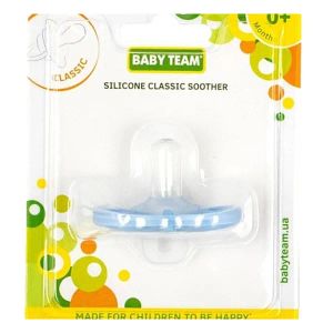 Силиконовая пустышка классическая Baby team 0+ голубая 3055