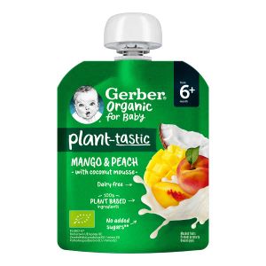 Пюре фруктовое Gerber Organic Манго, персик и кокосовый мусс с 6-ти месяцев пауч упаковка 80 г