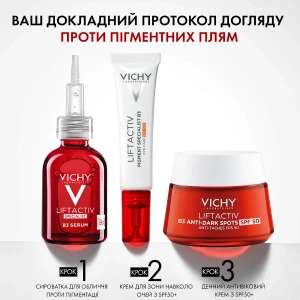 Антивозрастной крем Vichy Лифтактив Пигмент Специалист В3 SPF50+ для коррекции пигментных пятен и темных кругов вокруг глаз 15 мл