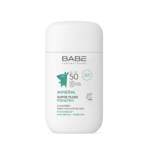 Детский солнцезащитный минеральный флюид Babe Laboratorios Pediatric SPF 50 с физическими фильтрами, пантенолом и пребиотиком 50 мл
