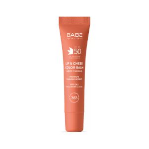 Бальзам-тинт для губ и щек Babe Laboratorios Sun Protection SPF 50 с гиалуроновой кислотой и пептидами NUDE 20 мл