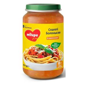 Пюре детское Milupa овощное с макаронами и говядиной Спагетти Болоньезе с 8 месяцев банка 200 г