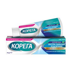 Фиксирующий крем для зубных протезов Корега Экстра Сильный Классический Мятный Вкус 40 г