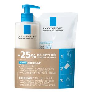 Набір засобів: Очищуючий крем-гель La Roche Posay Ліпікар Синдет АР+ для дуже сухої, схильної до атопії шкіри обличчя та тіла 400 мл + змінний блок 400 мл
