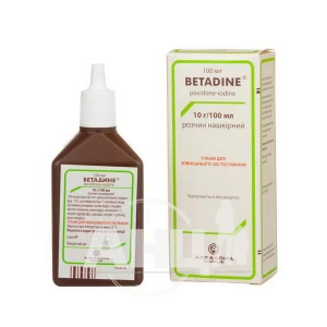 Бетадине розчин нашкірний 10 г/100 мл флакон 100 мл