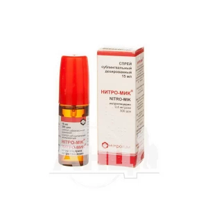 Нитро-мик спрей дозированный сублингвальный 0,4 мг/1 доза флакон 15 мл, 300 доз №1