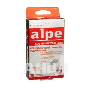 Пластырь медицинский Alpe антибактериальный прозрачный классик 76х19мм с ионами серебра №20