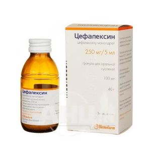 Цефалексин гранули для приготування суспензії 250 мг/ 5 мл флакон 40 г для приготування 100 мл