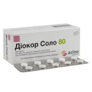 Диокор Соло 80 таблетки покрытые пленочной оболочкой 80 мг блистер №30
