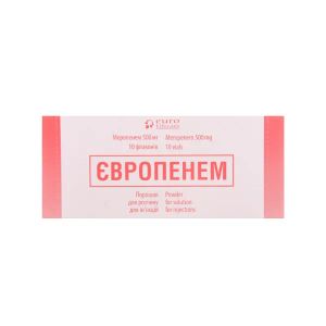 Європенем порошок для розчину для ін'єкцій 500 мг флакон №10