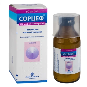 Сорцеф гранулы для оральной суспензии 100 мг/5 мл флакон 60 мл