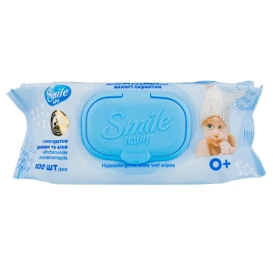 Вологі серветки Smile Baby з клапаном з екстрактом ромашки і алое №100
