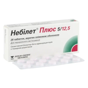 Небилет плюс таблетки покрытые пленочной оболочкой 5 мг + 12,5 мг №28