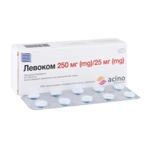 Левоком таблетки 250 мг + 25 мг блистер №30