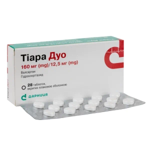 Тіара Дуо таблетки вкриті плівковою оболонкою 160 мг + 12,5 мг №28