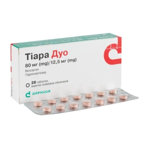 Тиара Дуо таблетки покрытые пленочной оболочкой 80 мг + 12,5 мг №28
