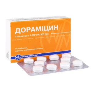 Дораміцин таблетки вкриті плівковою оболонкою 3000000 МО блістер №10