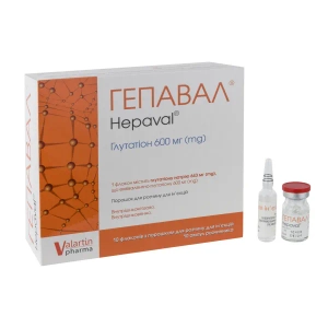 Гепавал порошок для розчину для ін'єкцій 600 мг флакон з розчинником (вода для ін'єкцій) ампула 4 мл №10