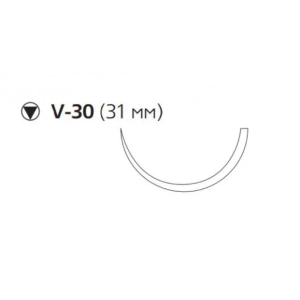 Викрил w9362 фиолетовый №1, длина 75 см, игла колюще-режущая (таперкат) 31 мм 1/2 окружность