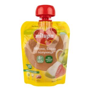 Пюре дитяче фруктове яблуко-банан-полуниця Milupa з 6 місяців 80 г