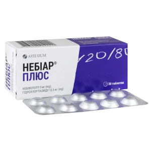Небиар плюс таблетки покрытые пленочной оболочкой 5 мг + 12,5 мг блистер №30
