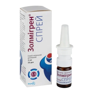 Золмігрен спрей спрей назальний дозований 2,5 мг/доза флакон 2 мл 20 доз