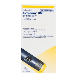 Актрапід НМ Флекспен розчин для ін'єкцій 100 мо/мл картридж 3 мл у багатодозовій одноразовій шприц-ручці №5