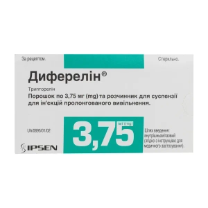 Диферелін порошок для приготування суспензії для ін'єкцій 3,75 мг флакон розчинник 2 мл ампула шприц 2 голки №1