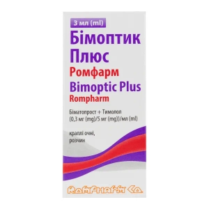 Бімоптік Плюс краплі очні 0,3 + 5 мг / мл фл.3мл №1