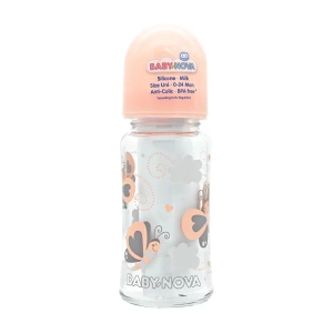 Бутылочка стеклянная Baby-Nova 44240-1 с декором для девочек 230 мл