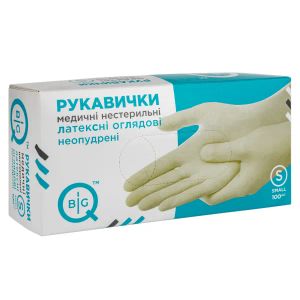 ПЕРЧАТКИ МЕД.BIG-Q Н/СТ (РАЗМ. L)  ЛАТЕКС Б/ПУДРЫ №100 (50ПАР)  0407