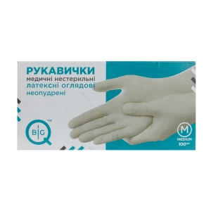 Рукавички медичні BigQ нестерильні латексні без пудри розмір М №100 (50 пар)