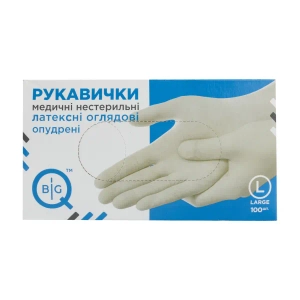 Рукавички медичні BigQ нестерильні латексні з пудрою розмір L №100 (50 пар)