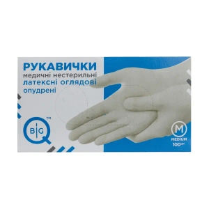 Рукавички медичні BigQ нестерильні латексні з пудрою розмір М №100 (50 пар)