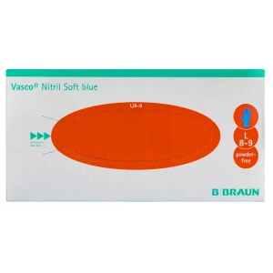 Рукавички оглядові нестерильні Vasco Nitril Soft blue нітрилові без пудри сині розмір L №200 (100 пар)