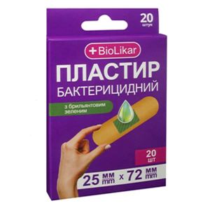 ПЛАСТЫРЬ БИОЛИКАР БАКТ. 25ММХ72ММ ТКАН. №20  0018