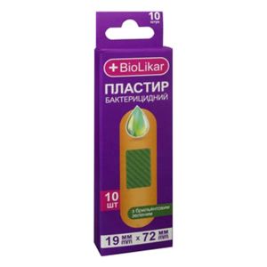 ПЛАСТЫРЬ БИОЛИКАР БАКТ. 19ММХ72ММ ТКАН. БРИЛ.ЗЕЛ №10 1042