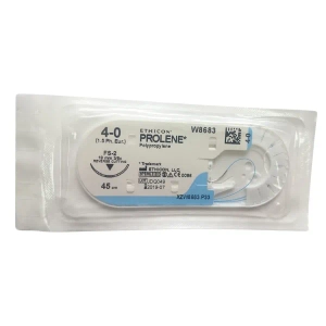 Шовний матеріал хірургічний Prolene W8977 р. USP 2/0 нерозсмоктувальний довжина 90 см 2 колючо-різальні голки 26 мм 1/2 кола