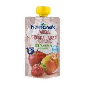 Пюре Hamanek Яблуко з полуницею та абрикосом з 6 місяців пауч 100 г