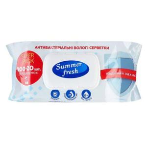 Салфетки влажные детские Summer Fresh антибактериальные с клапаном №120