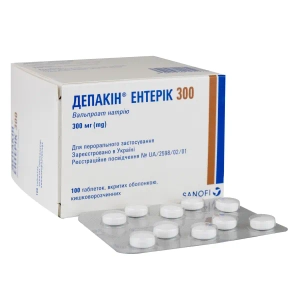 Депакін ентерік 300 таблетки вкриті оболонкою кишково-розчинною 300 мг №100