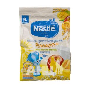 Каша суха молочна швидкорозчинна Nestle рис, кукурудза з яблуком, бананом, абрикосом і біфідобактеріями з 9 місяців 230 г