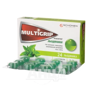 Мультигрип леденцы с ментолом и эвкалиптом №24