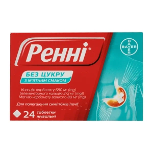 Ренни без сахара таблетки жевательные блистер с мятным вкусом №24
