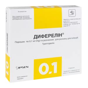 Диферелін порошок ліофілізований для приготування суспензіі для ін'єкцій 0,1 мг флакон з розчинником в ампулах 1 мл №7