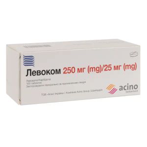 Левоком таблетки 250 мг + 25 мг блістер №100