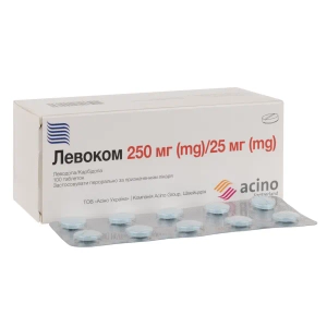 Левоком таблетки 250 мг + 25 мг блистер №100