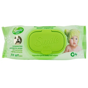 Серветки вологі Smile baby для дітей алое ромашка з клапаном №72
