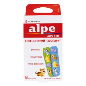 Пластир медичний Alpe дитячий зоопарк 76х19 мм №8